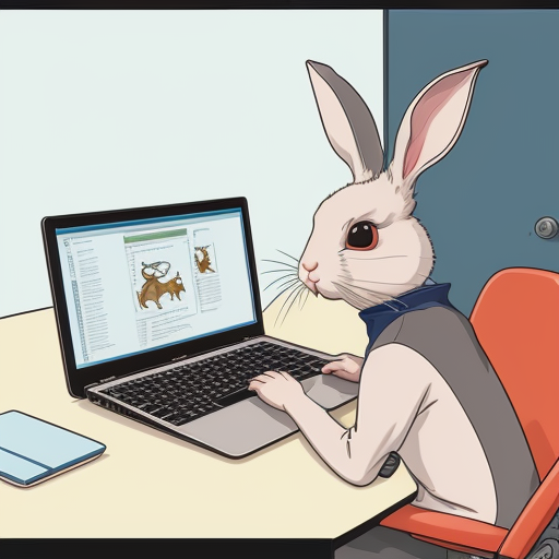 “a rabbit using a computer to do a vector search” - SDXL