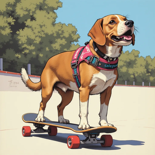 prompt: 'a skateboarding dog' model: flux.dev