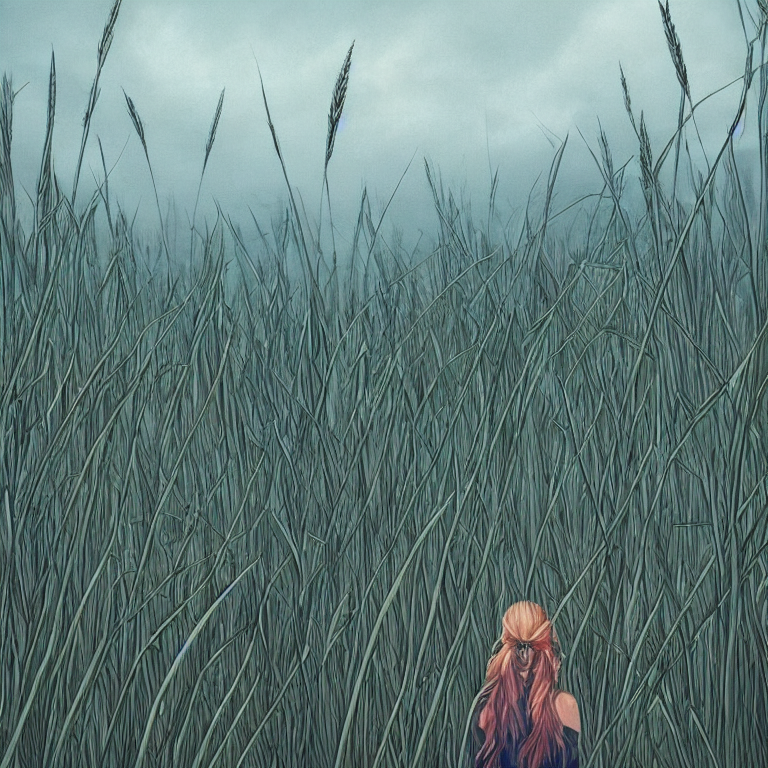 ( a field of tall grass in the middle of a city ) by James Jean People in the distance, looking up at something in the sky. The colors are very muted, and there is a sense of foreboding. High Quality, Heavy Grain. best of flickr. by artist artgerm. Stable Diffusion v1.5